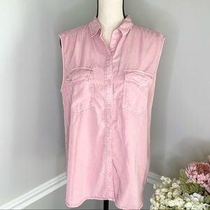 CI SONA Pink Button Down Sleeveless Tank Top